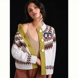 Anthropologie NWT The Reeds coloblocked fair isle wool cardigan